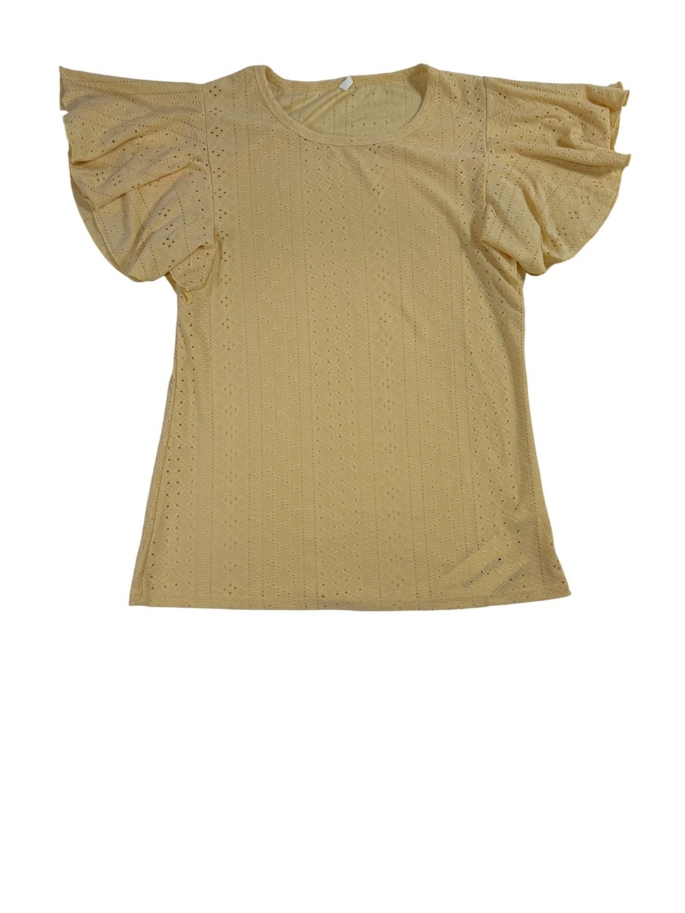 Alishebuy. Women's yellow eyelet blouse size S Flutter sleeve casual femenino.